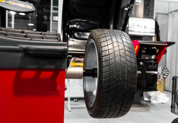 Wheel balancing close up