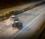 Motion blurred cars on the highway. Road safety concept.