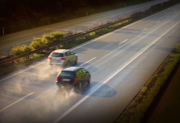 Motion blurred cars on the highway. Road safety concept.