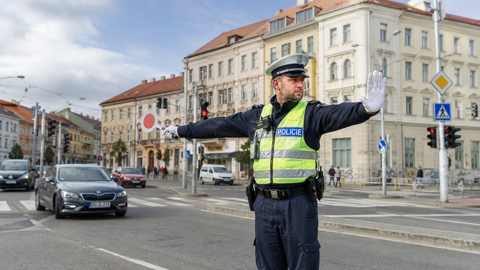 Za špatný odhad gesta hrozí 25 000 Kč. Když semafory vystřídá policista, řidiči panikaří