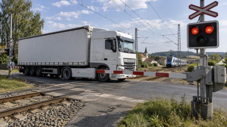 A tohle má být profesionál. Řidič kamionu ohrozil 180 lidí ve vlaku, pak prorazil závoru a ujel