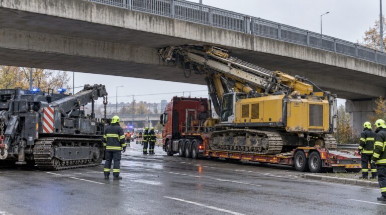 Zasekl se pod mostem a rozpoutal dopravní chaos. Na náklaďák v Praze musely přijet tři tanky